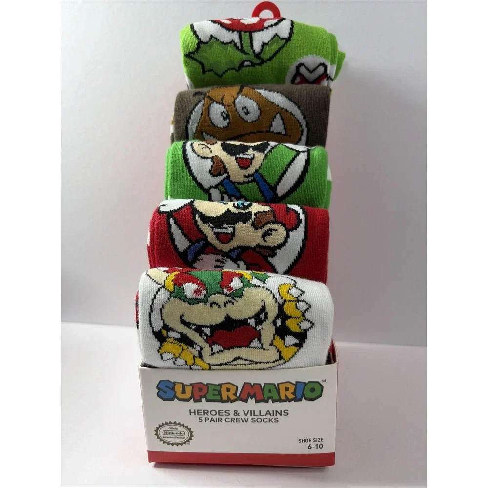 Nintendo Boys Super Mario Polyester Socks, Multicolor (5 Pack) Brand New